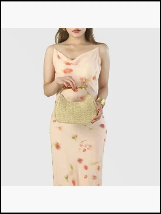 Boho Chic Woven Straw Hobo Tote Handbag Mini Summer Beach Purse - Picture 6 of 7